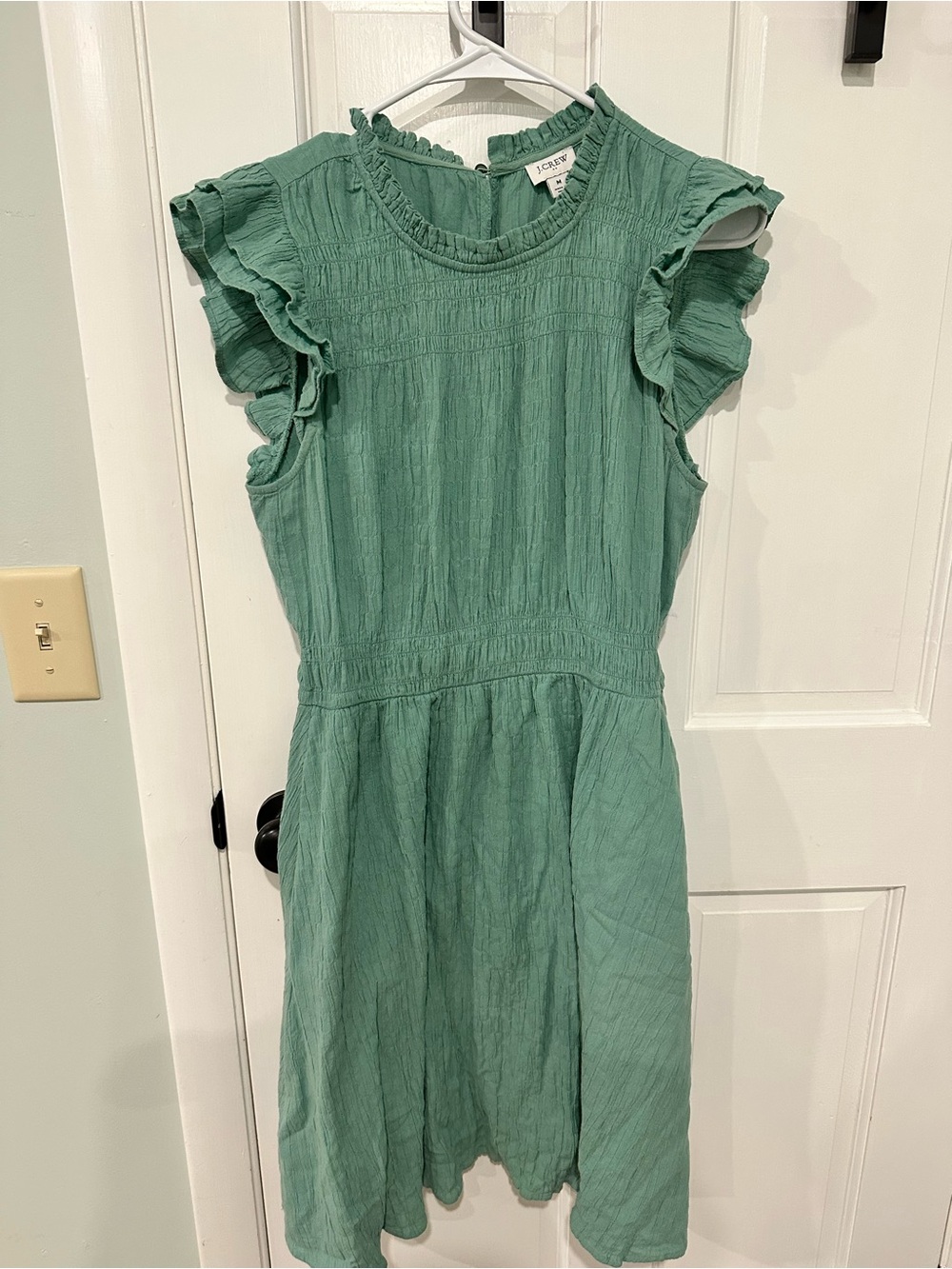 J. Crew Sage Green Ruffle Sleeve Dress